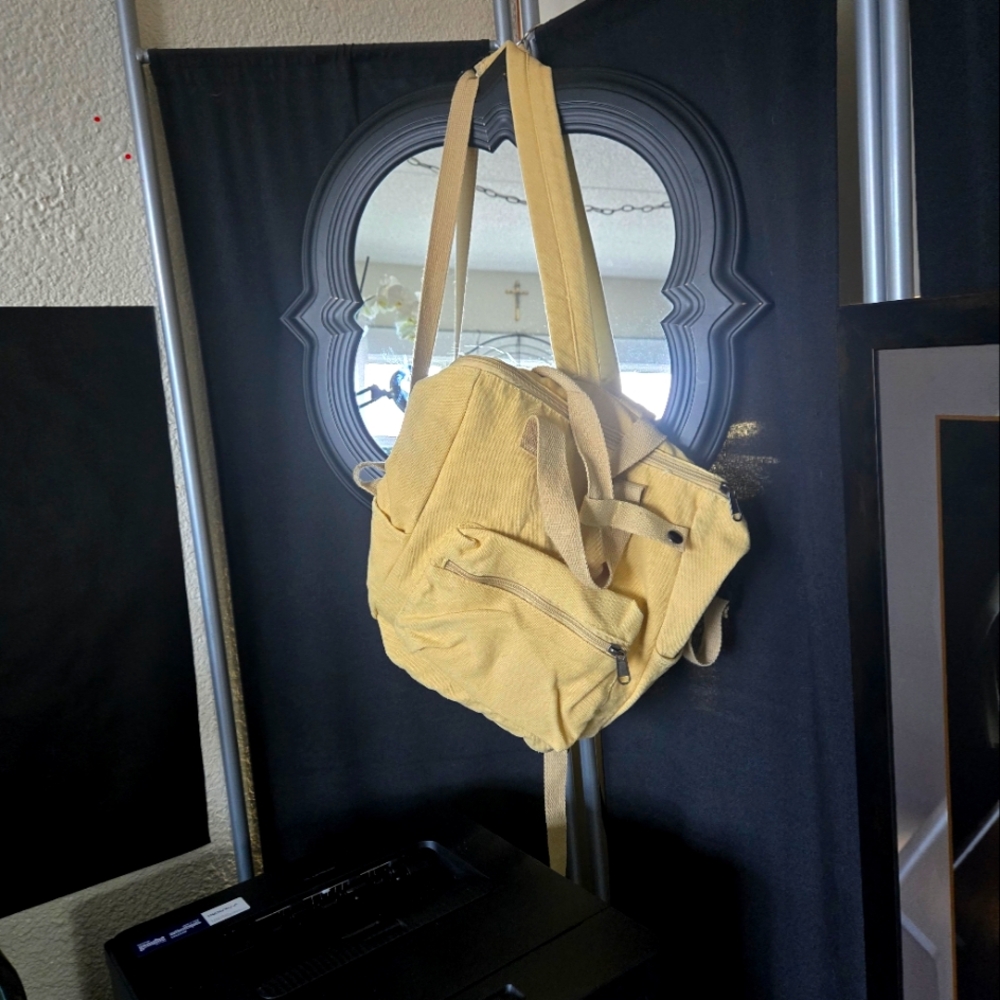 Yellow Casual Canvas Backpack with Slouchy Design